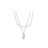 925 Sterling Silver Double Rows Lucky Bar & Oval cz set Necklace Pendant