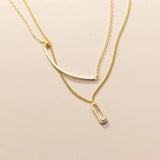 925 Sterling Silver Double Rows Lucky Bar & Oval cz set Necklace Pendant