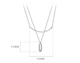 925 Sterling Silver Double Rows Lucky Bar & Oval cz set Necklace Pendant