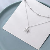 Silver 925 Double Rows Stars CZ Pendant Choker Necklace