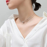 925 Silver Double Row Zirconia Lucky Circle Pendant Necklace