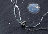 925 Silver Double Row Zirconia Lucky Circle Pendant Necklace