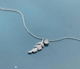 Sterling Silver 925 Branch Leaf Wings Pendant Necklace