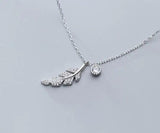 Sterling Silver 925 Branch Leaf Wings Pendant Necklace
