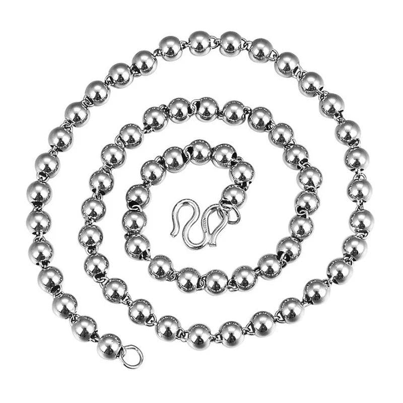 925 Silver Round Beads Sweater Chain Necklace