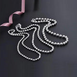 925 Silver Round Beads Sweater Chain Necklace