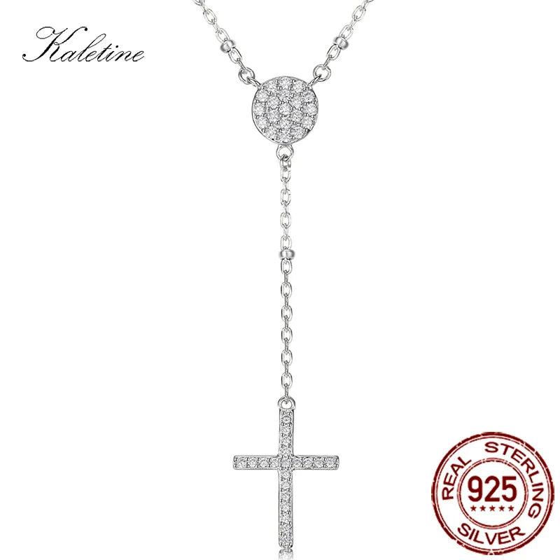 925 Silver Rosary Turkey Evil Eye Necklace Cross Charm Women Men