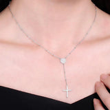 925 Silver Rosary Turkey Evil Eye Necklace Cross Charm Women Men