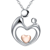 925 Silver Mother & Child Pendant Necklace Heart Family Jewelry