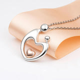 925 Silver Mother & Child Pendant Necklace Heart Family Jewelry
