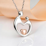 925 Silver Mother & Child Pendant Necklace Heart Family Jewelry