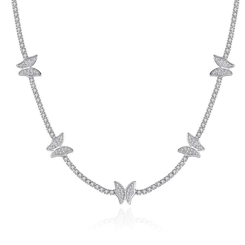 TrustDavis 925 Silver Butterfly CZ Necklace For Women Wedding Fine Jewelry