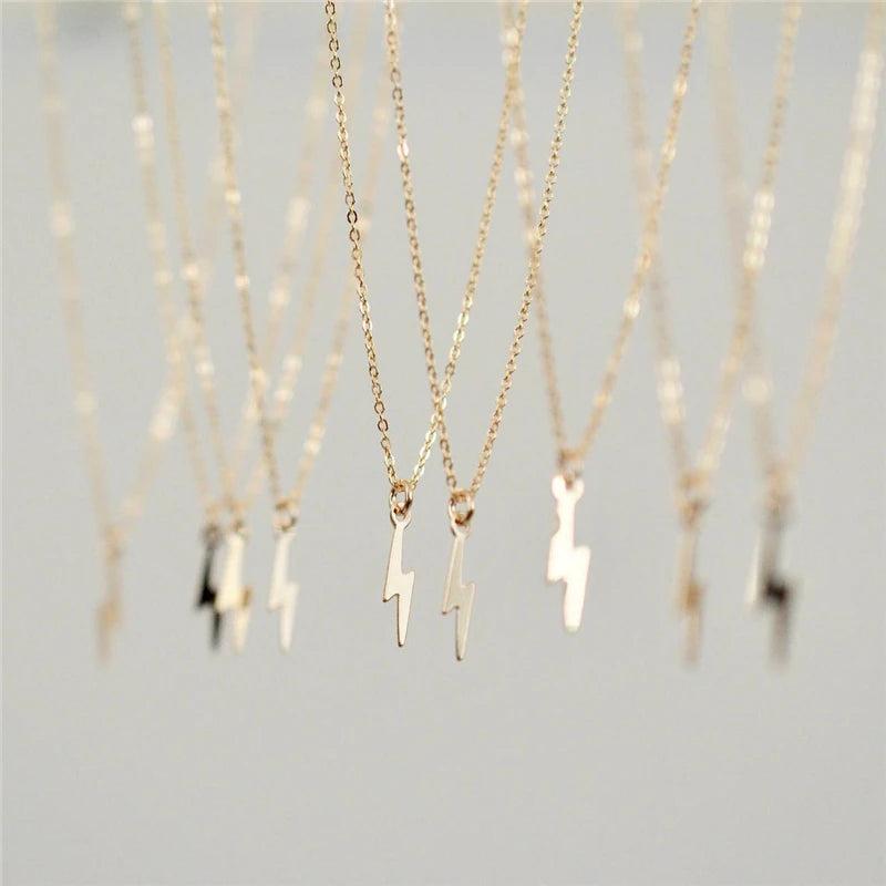 14K Filled Lightning Pendants Necklace Choker Kolye Boho Jewelry