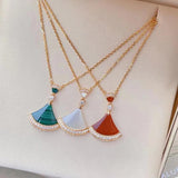 925 Silver Fan Necklace Light Mother-of-Pearl Carnelian Skirt Chain