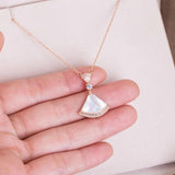 925 Silver Fan Necklace Light Mother-of-Pearl Carnelian Skirt Chain