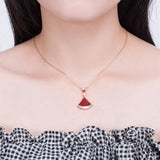 925 Silver Fan Necklace Light Mother-of-Pearl Carnelian Skirt Chain