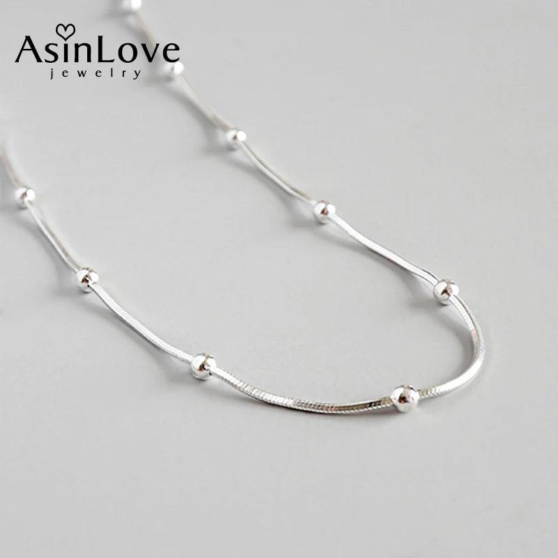 925 Silver Snake Bone Beads Necklace for Women Gift