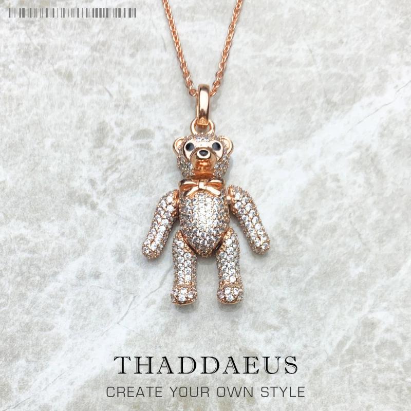 Rose Teddy Bear Necklace 925 Sterling Silver Gift For Women