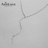 Minimalist Long Tile Necklace Real 925 Sterling Silver Chain