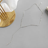 Minimalist Long Tile Necklace Real 925 Sterling Silver Chain