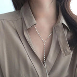 Minimalist Long Tile Necklace Real 925 Sterling Silver Chain