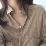 Minimalist Long Tile Necklace Real 925 Sterling Silver Chain