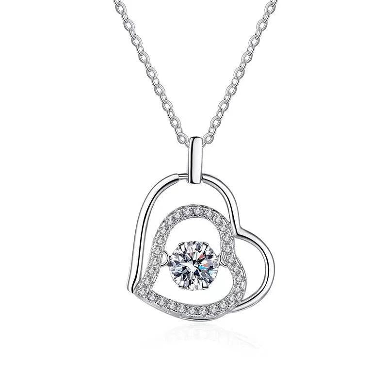 D Moissanite Heart Pendant Necklace 925 Silver