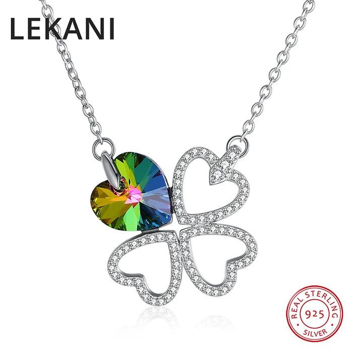 Romantic S925 Silver Lucky Clover Jewelry Hearts Crystal Pendants