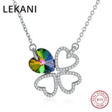 Romantic S925 Silver Lucky Clover Jewelry Hearts Crystal Pendants