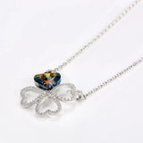 Romantic S925 Silver Lucky Clover Jewelry Hearts Crystal Pendants