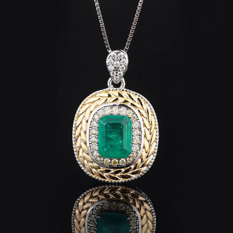 925 Silver Emerald Ruby Gemstone Pendant Necklace for Women