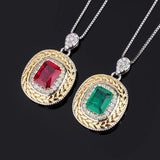 925 Silver Emerald Ruby Gemstone Pendant Necklace for Women