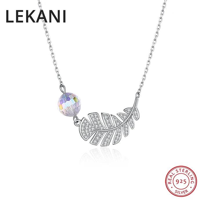 Leaf Pendant Necklaces Original Crystals Real S925 Silver Beads for Women