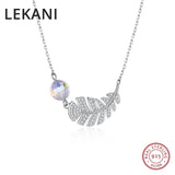 Leaf Pendant Necklaces Original Crystals Real S925 Silver Beads for Women