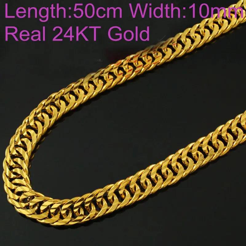 MHXFC 24KT Chain Necklace NL68 10mm Flat Real Gold European Man Wedding Gift