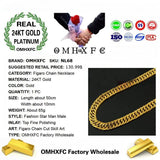 MHXFC 24KT Chain Necklace NL68 10mm Flat Real Gold European Man Wedding Gift