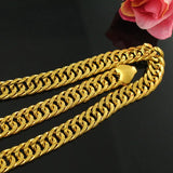 MHXFC 24KT Chain Necklace NL68 10mm Flat Real Gold European Man Wedding Gift
