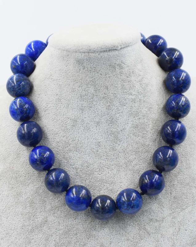Lapis Lazuli Round Bead Necklace 18 Inch