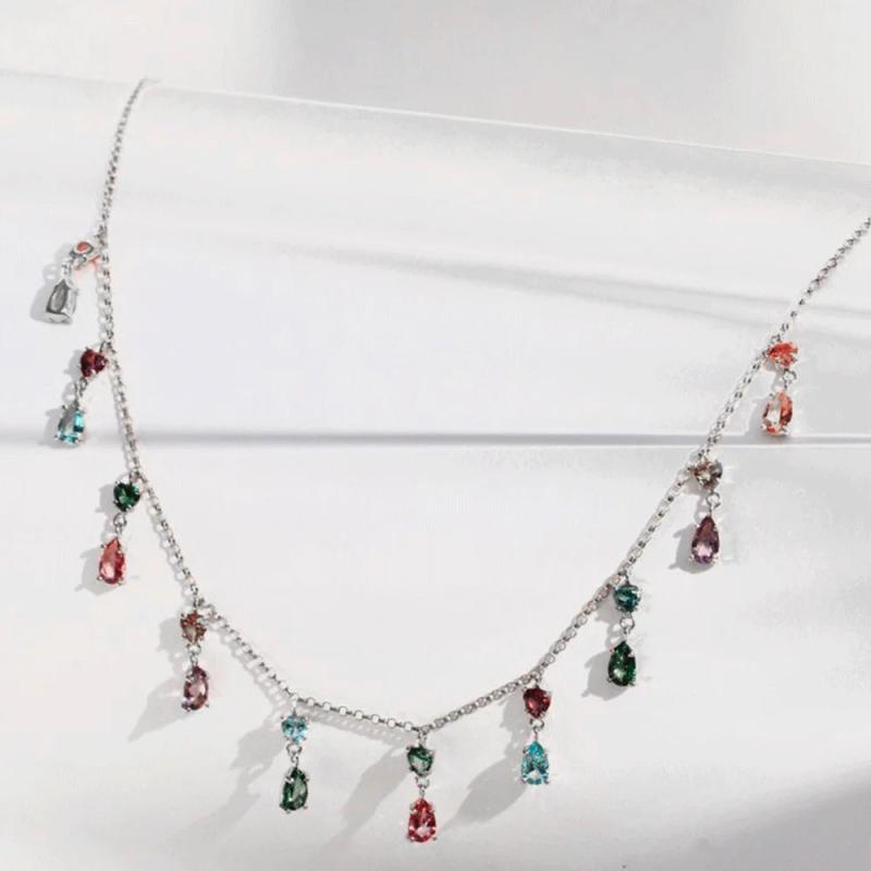 DPLAOPA 925 Silver Pearl Rainbow CZ Choker Necklace Women Wedding Jewelry