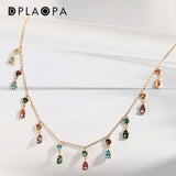 DPLAOPA 925 Silver Pearl Rainbow CZ Choker Necklace Women Wedding Jewelry