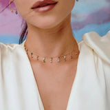DPLAOPA 925 Silver Pearl Rainbow CZ Choker Necklace Women Wedding Jewelry