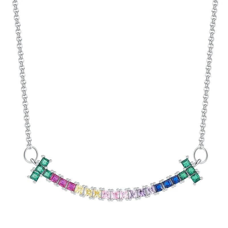 925 Silver Rainbow Diamond Smile Necklace for Women
