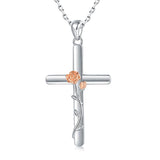 925-Sterling-Silver Cross Rose Flower Necklaces Religious Pendant Jewelry