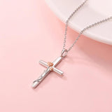 925-Sterling-Silver Cross Rose Flower Necklaces Religious Pendant Jewelry
