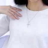 925-Sterling-Silver Cross Rose Flower Necklaces Religious Pendant Jewelry