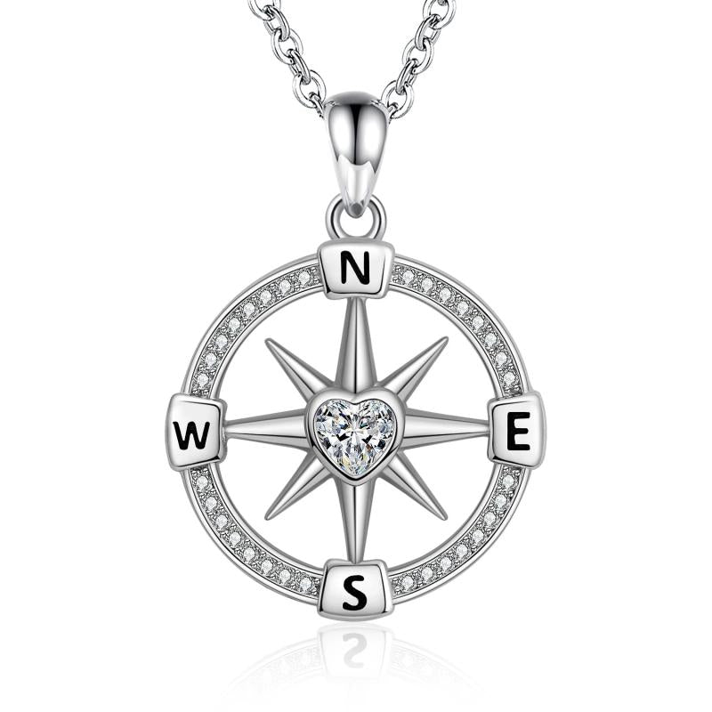 Sterling Silver Compass Pendant Necklace for Women