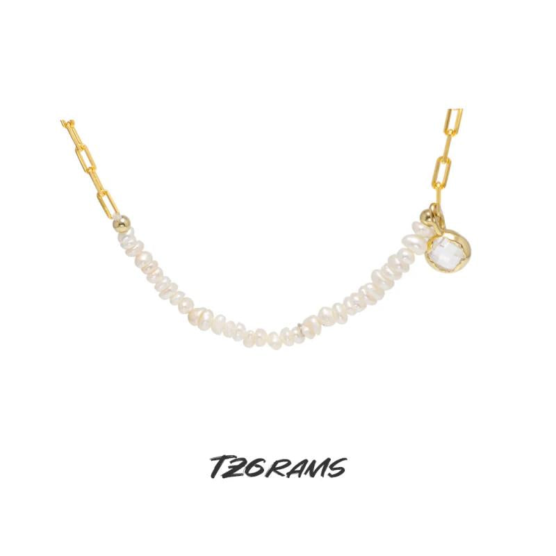 925 Silver Baroque Pearl Plated Necklace Fine Jewelry