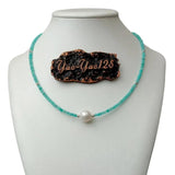 Green Amazonite Pearl Choker Necklace 17'' Women Jewelry