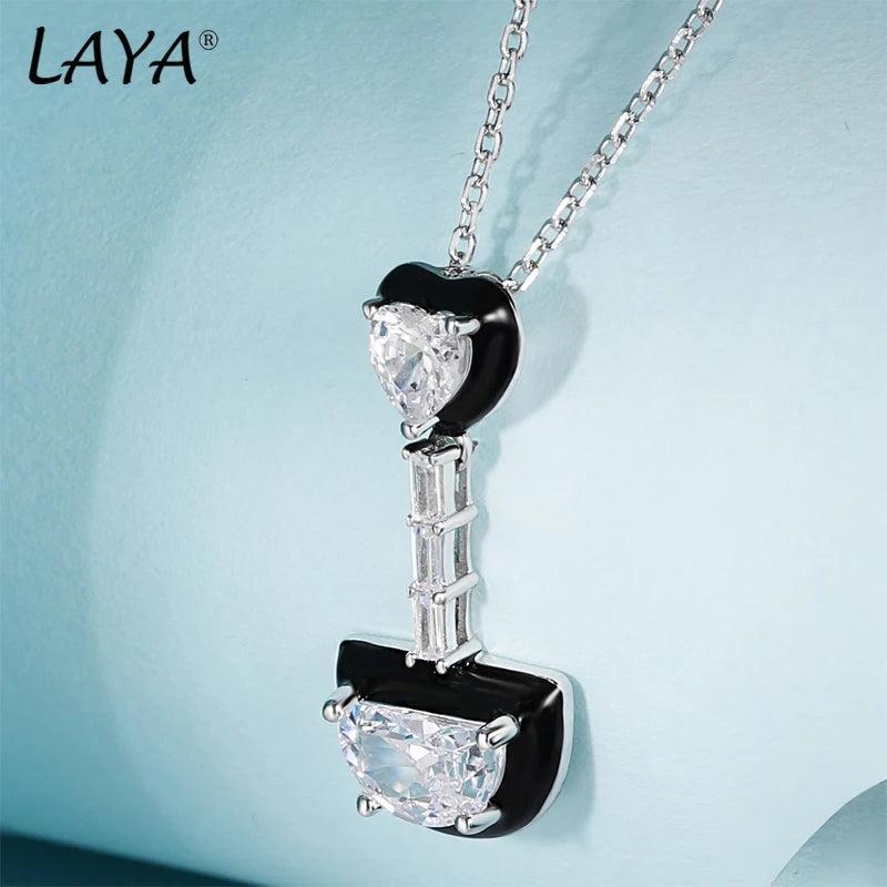 925 Silver Heart Moon Crystal Necklace for Women