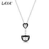 925 Silver Heart Moon Crystal Necklace for Women